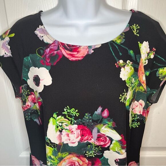 Merona Bright Casual Floral Shift Dress Black Pink Multi 6 - Picture 4 of 9